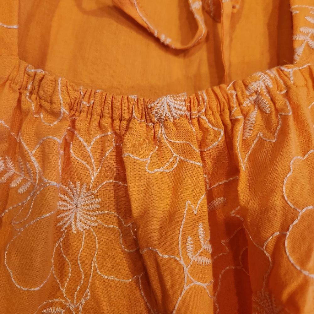 LOFT Orange Floral Puff-Sleeve Blouse Cut-Out Back With Tie Size XL Embroidered - Picture 7 of 10